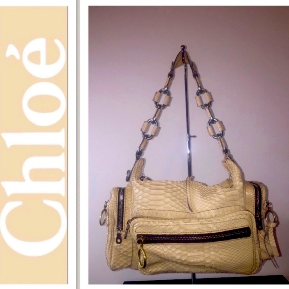Authentic Vintage CHLOE Large Cream Python Square Betty Bag see certifi…